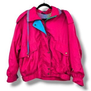 Utex‎ Windbreaker Jacket Vintage 80s Colorful Rain Coat Full Zip Medium